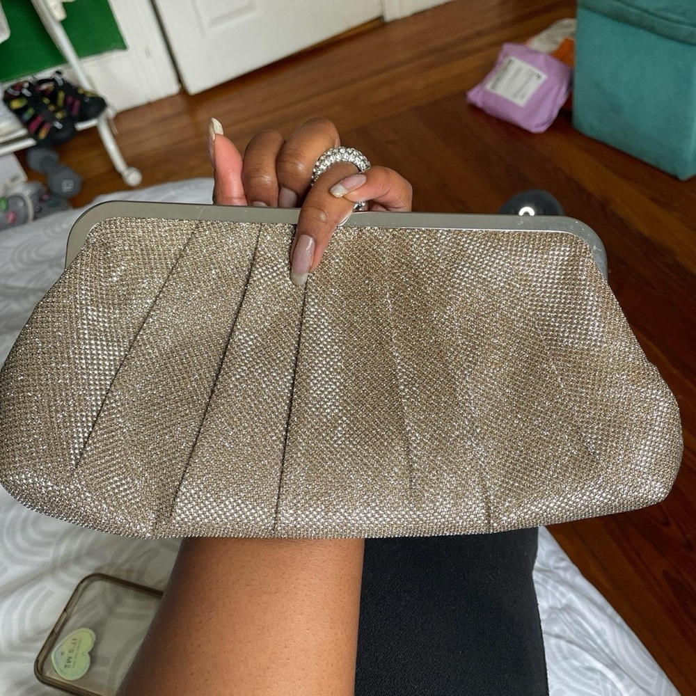 Lulu Townsend gold sparkly clutch